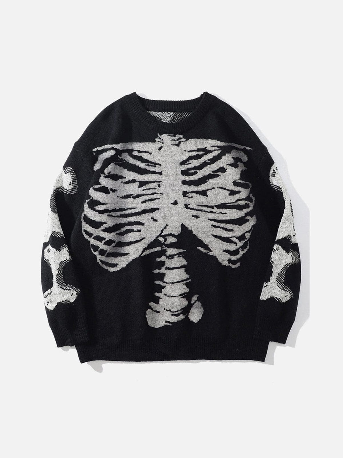 Curvela Skeleton Print Knit Sweater